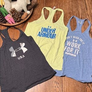 3 Under Armour Women's Tank Tops - Charcoal, Light Yellow, Heather Blue